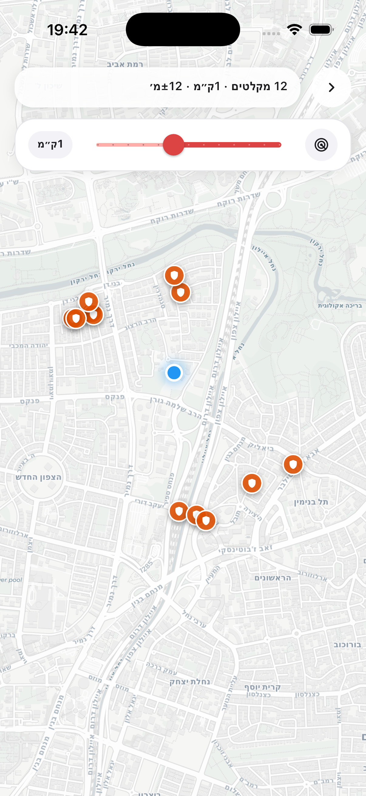 מפת מקלטים קרובים ב-Sheltr